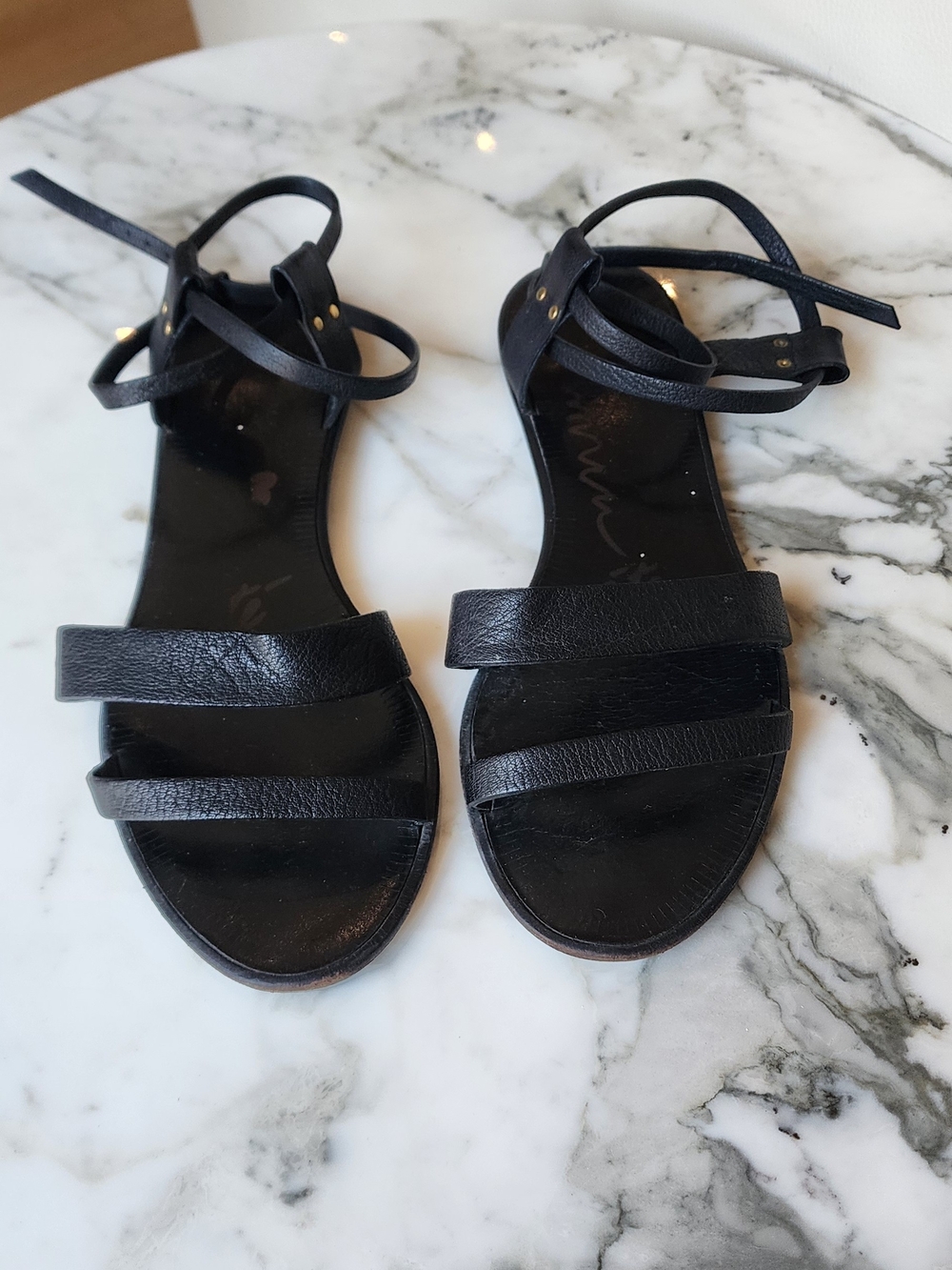 Lanvin Black Leather Double-Strap Ankle-Tie Sandals Size 37.5
